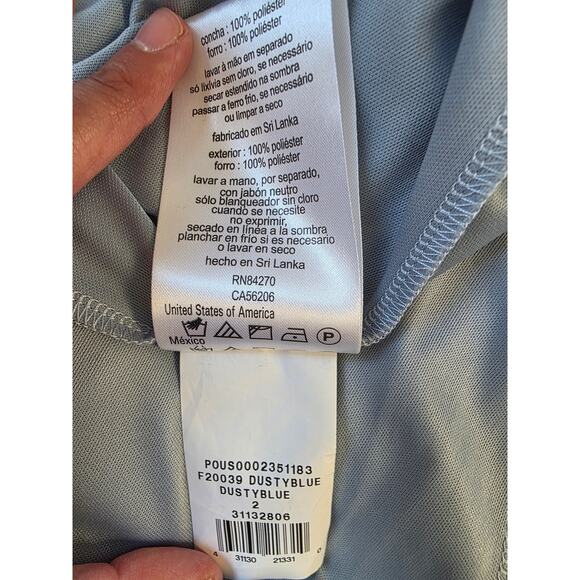 DAVID'S BRIDAL Dusty Blue Maxi Wrap Pleated Dress - Picture 9 of 9